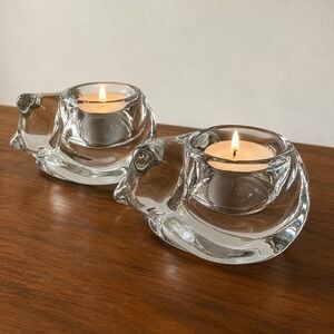 Vintage‎ Indiana Glass Clear Cat Votive Candle Holders Pair